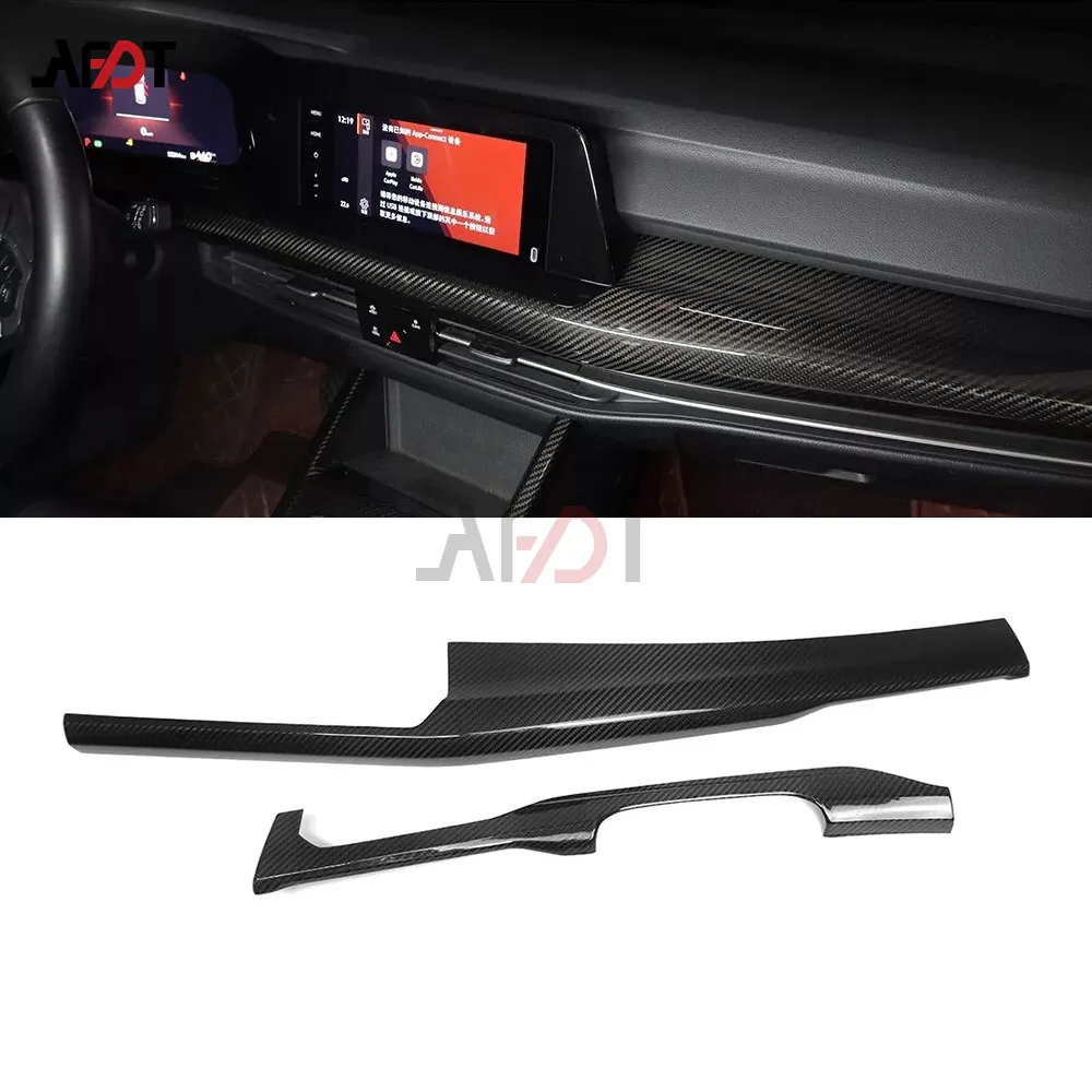 2Pcs Car Interior Center Console Dry Carbon Fiber Dashboard Instrument Panel Cover Trim For VW Golf 8 MK8 GTE GTI GTD 2020-2022