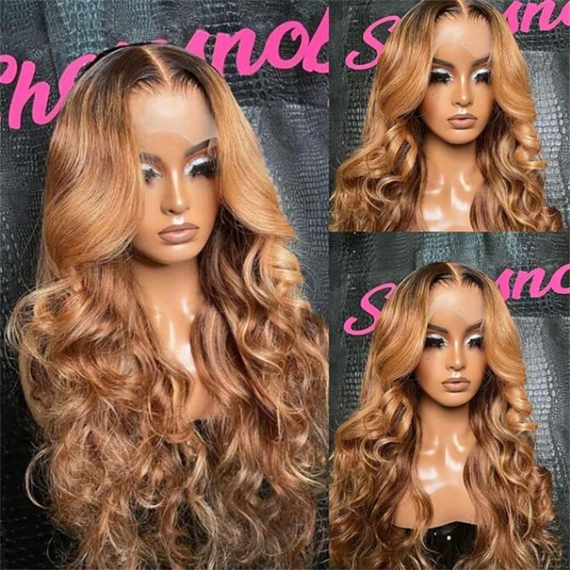 Ombre loira onda peruca com seda base, cabelo humano, cabelo do bebê, laço HD, cabelo europeu, preplucked, glueless, moda diária, 26 ", 5x5