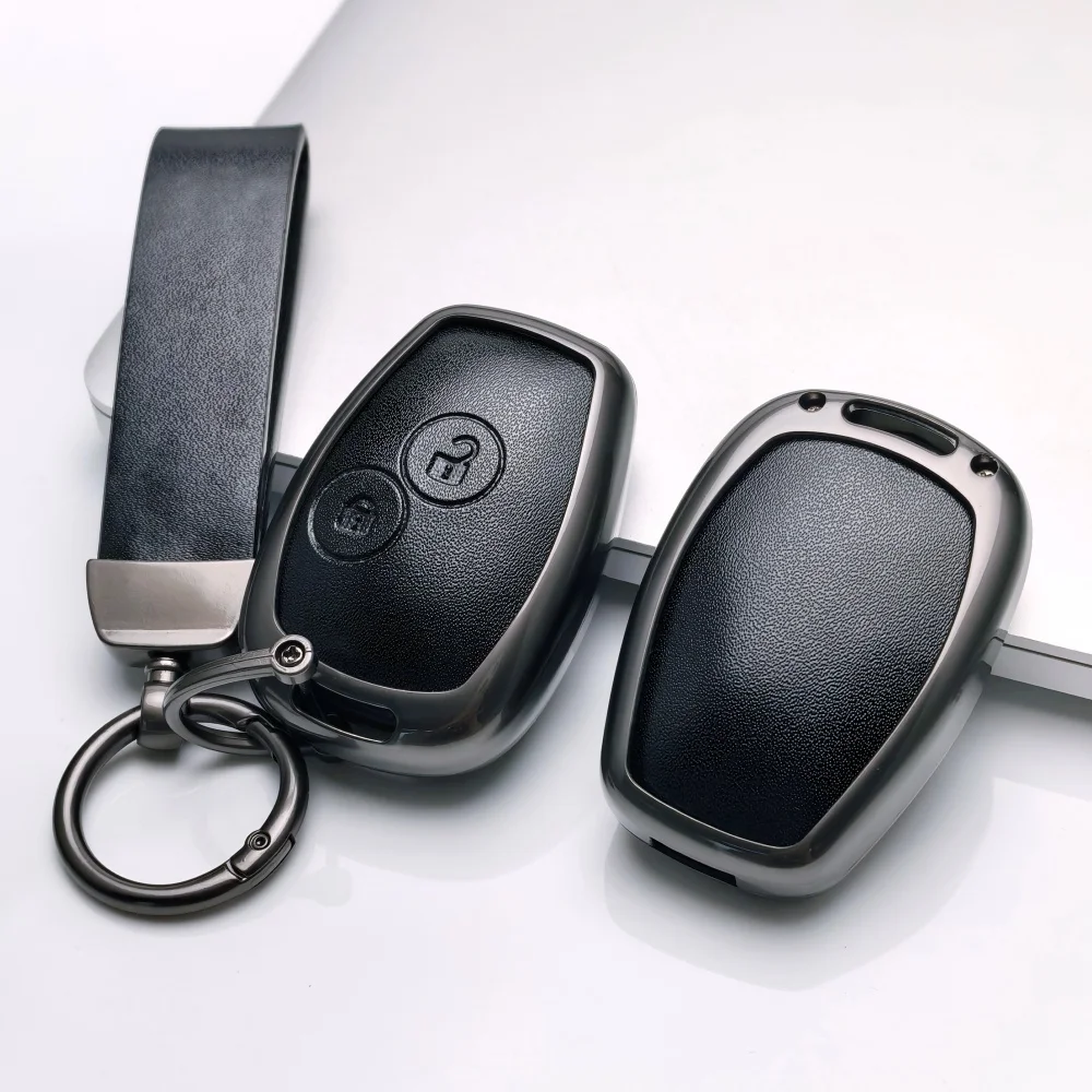 Zinc Alloy Leather 2 buttons Key Case Fob For Renault Traffic Logan 2 Vivaro Primastar Movano Nissan Terrano Benz Smart Fortwo