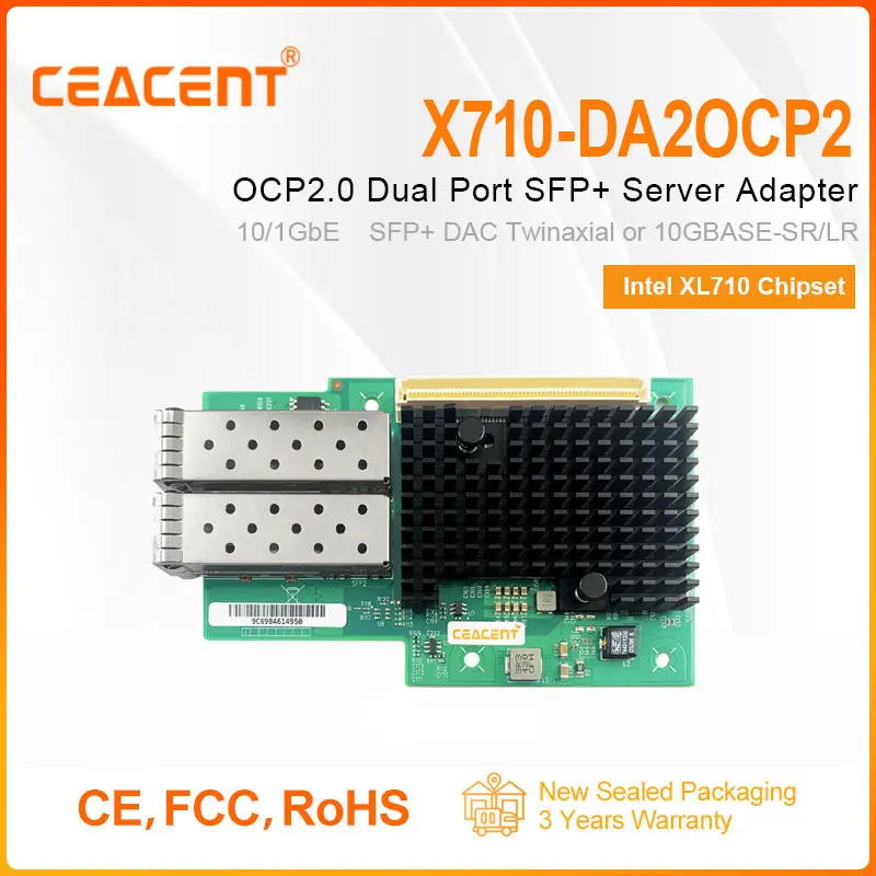 

X710-DA2OCP2 10 Гбит/с OCP2.0 PCI-E 3.0 x8 2-портовая сетевая карта SFP+ Чипсет Intel XL710 для сервера проекта открытого компьютера