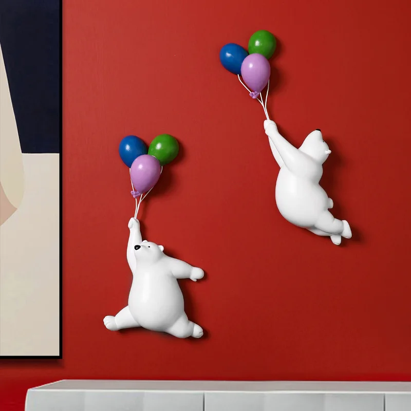 Nordic Creative Balloon Bear Ornament Wall Decoration Resin Children\'s Room Living Room Desktop Entrance Home Decoration Gift