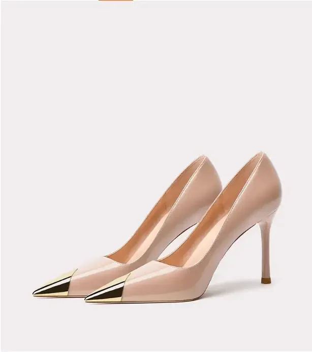 

Женские туфли на высоком металлическом каблуке с острым носком, классические блестящие кожаные туфли, пикантные, подходят для свадеб и офисов