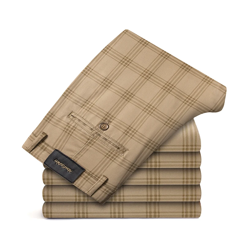 

2025 Spring Autumn Plaid Suit Pants Office Formal Dress Trouser for Men Business Wedding Party New Fashion Khaki