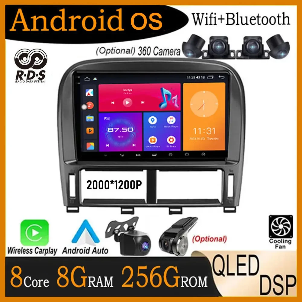 9\'\' Android 14 For Lexus LS430 XF30 LS 430 2000 - 2006 Car Multimedia GPS Auto Radio Player GPS Carplay Navigation Head Unit