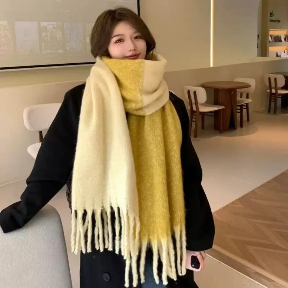 وشاح دافئ جديد ناعم مقاوم للرياح أوشحة طويلة بشرابة موهير شال مقاوم للبرد للرياضات الخارجية