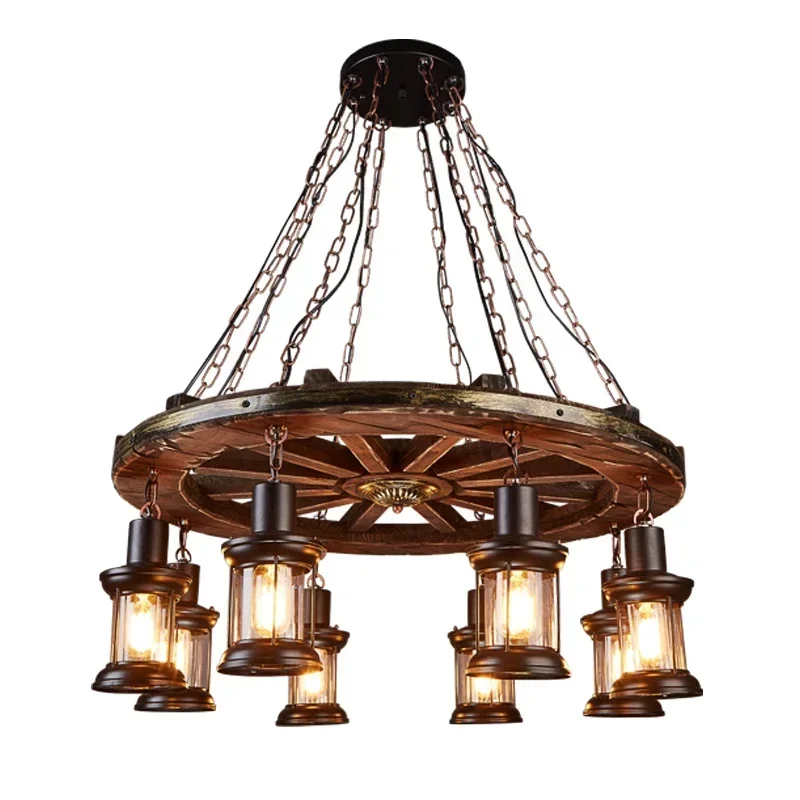 Classical Metallic lustre Hanging Lamps Bar decoration Suspend Lamps Cafe Pendend Lamps Industrial Iron LED Wheel Pendant lights