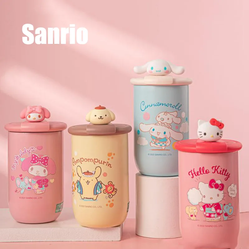 

Sanlio Kawaii Kuromi Cartoon Insulated Cup Cinnamoroll Mymelody Rotating Cap Coffee Cup Japanese 3D Doll Water Cup Couple Cup