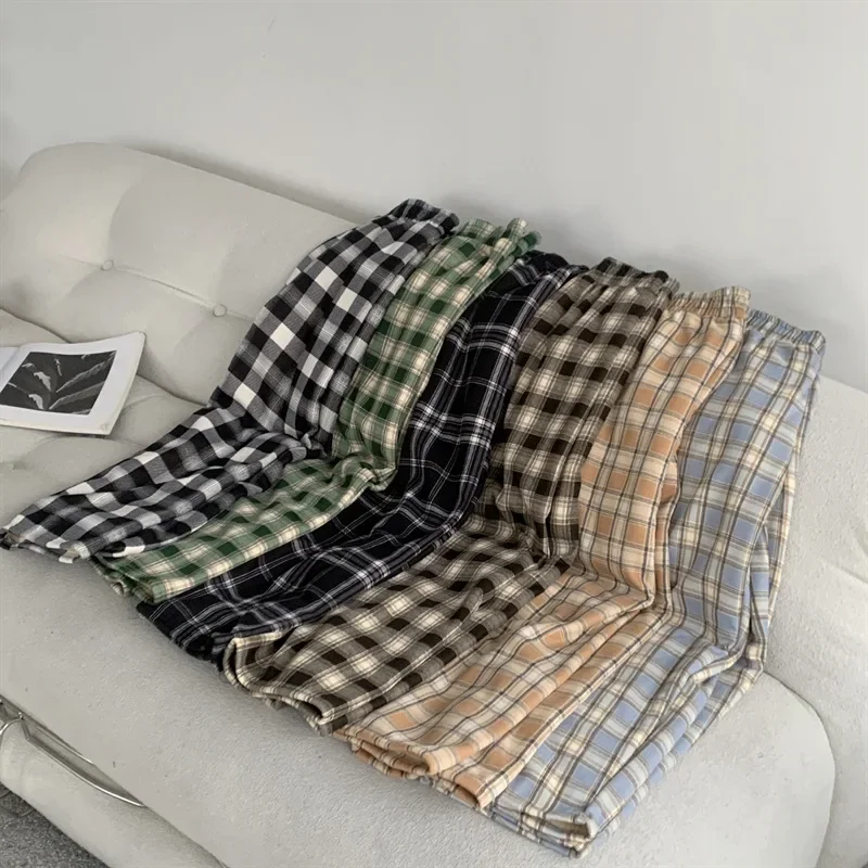 Hochgeschnittene Karierte Weite Hose für Damen Fleece-Gefüttert Verdickt Warm Locker Sitzend Winter Lounge-Hose Lässiger Komfort – Detail 8
