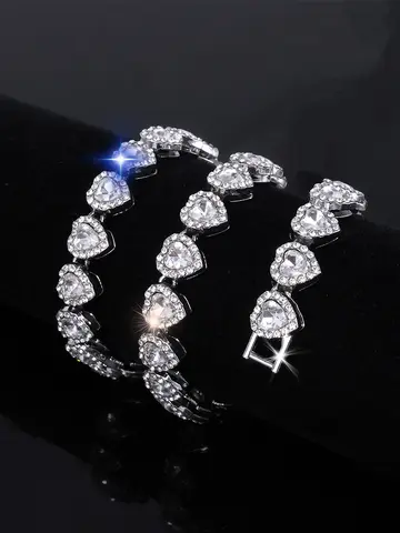 ZAKOL 45CM New Hip Hop Tennis Chain Bracelet Necklace Shiny Heart Rhinestone CZ Fashion Rock Party Jewelry Set