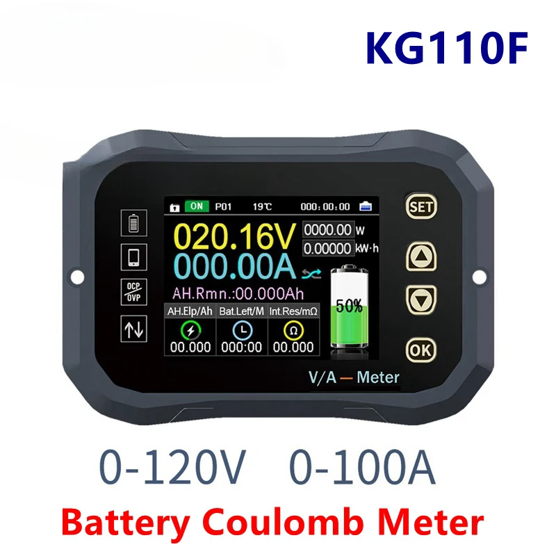 Juntek KG110F DC 120V 100A Lithium Capacity Tester High-precision Voltage Current Coulomb Meter Car Battery Tester Indicator