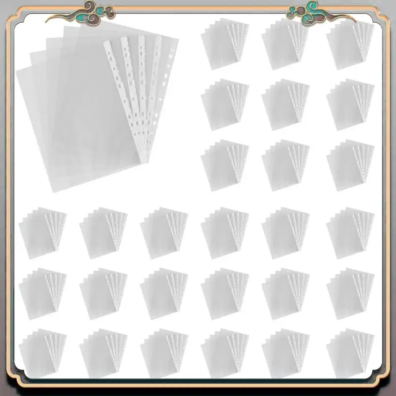 

A46M-300Pcs A4 PP Перфорированные карманы Папки Кошельки для хранения документов Сумка с рукавами Прозрачная 0,03 мм