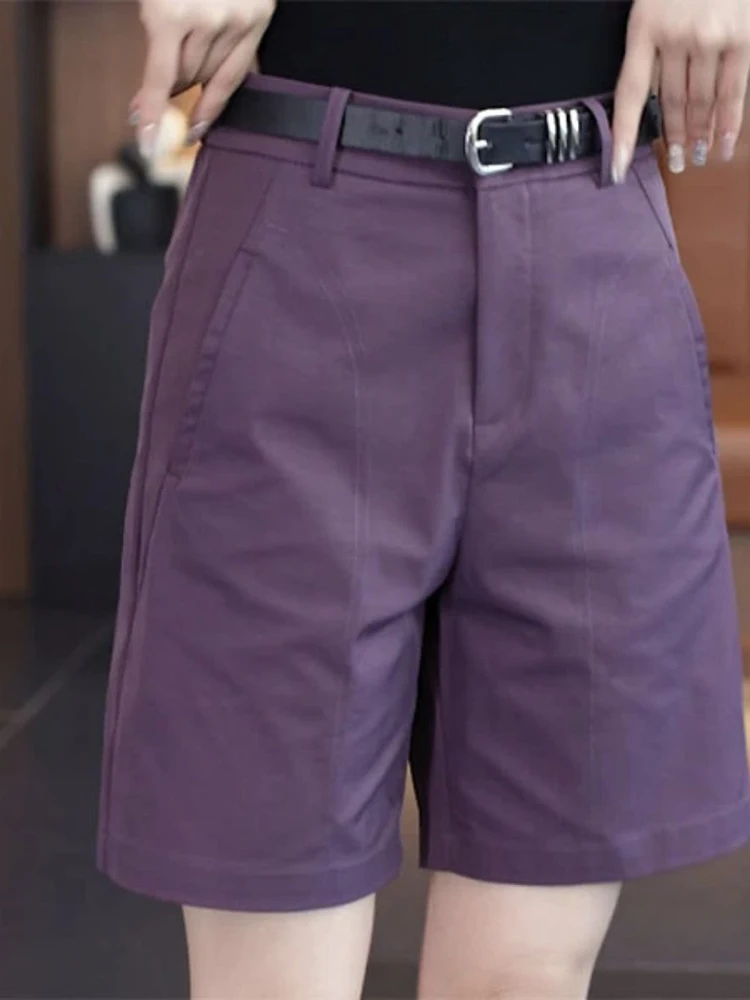 Five point suit pants women's summer new high waisted A-line casual solid color commute versatile fashion wide leg shorts