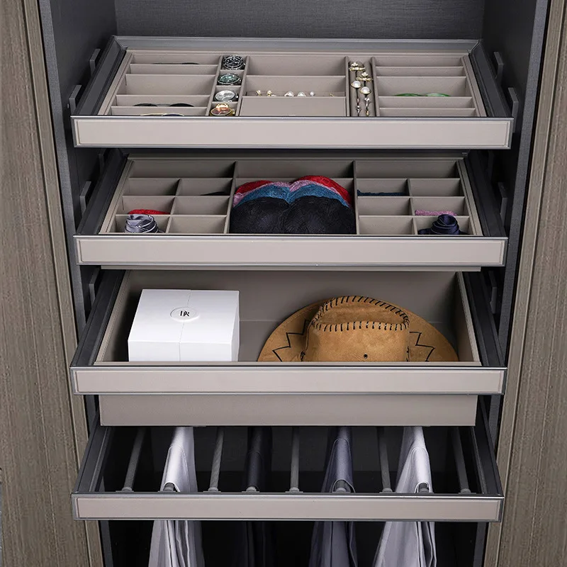 Wardrobe Jewelry Box Pull Basket Pants Rack for Home Use Built-in Jewelry Drawer Type Leather Hardware Drawer Stretch Pants Draw