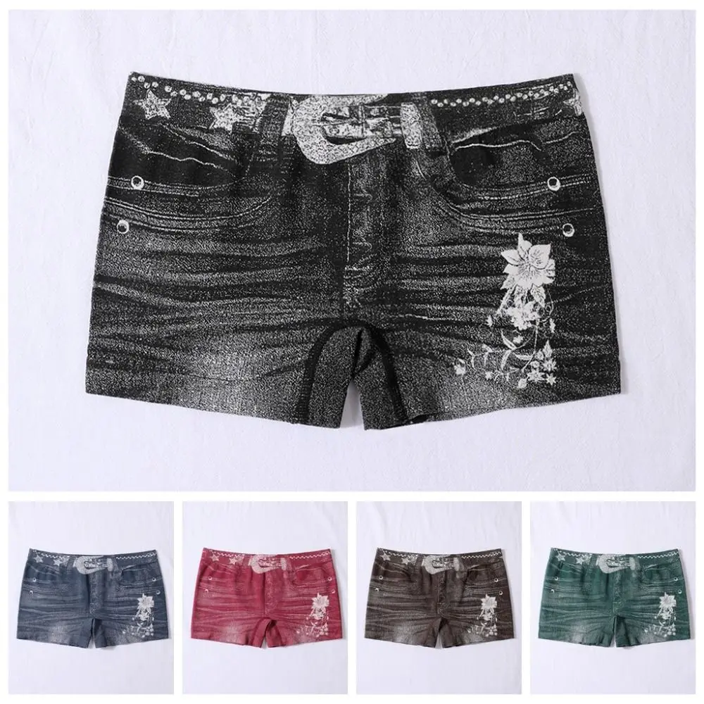 

3Pcs Flower Simulated Denim Panties Elastic Cotton Crotch Underwear for Women Underpants Mid Waist Seamless Briefs Gifts