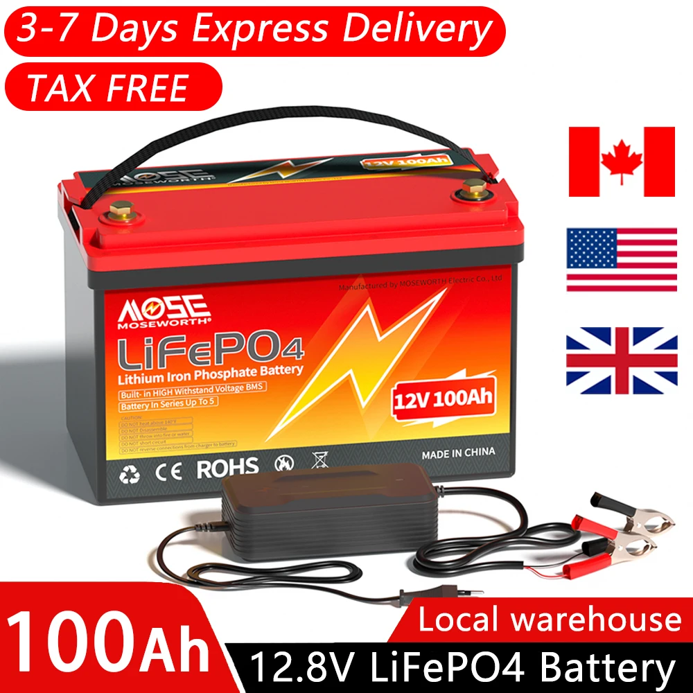 Kemasan baterai Lithium besi fosfat 12V 100Ah baterai LiFePO4 isi ulang siklus dalam dengan baterai Lithium RV EV BMS 12.8V 100Ah