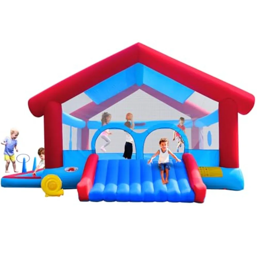 

Inflatable Bounce House Large Shade Tent Bouncing Castle with Blower 17.9 ft L x 14.8 ft W x 9.8 ft H Bouncer for 6 Ages 3-12 B