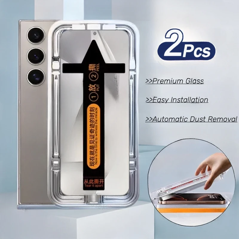 2 Stück gehärtetes Glas für Samsung Galaxy S25 S24 S23 S22 Ultra S22 S21 S23 Plus einfache Installation automatische Displayschutzfolie