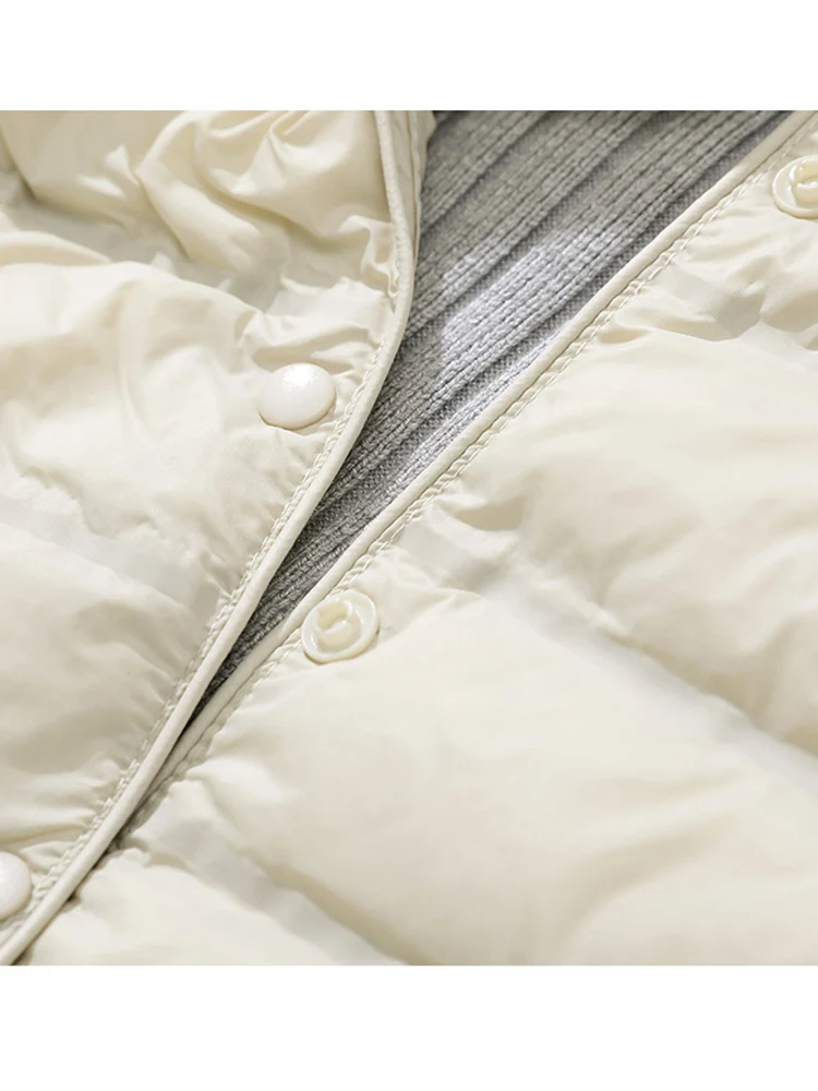 Winter-Entendaunenweste für Damen, ultraleicht, dünn, lange Kapuzenjacken, schmale Weste, lässige Basic-Parkas