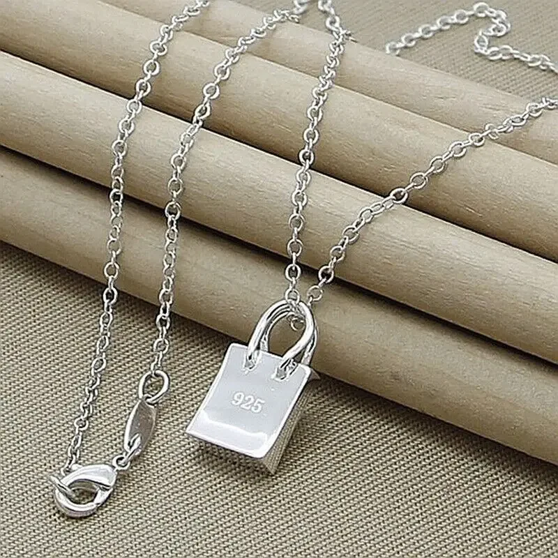 

CHUANGCHENG Elegant 925 Sterling Silver Square Lock Pendant Necklace Chain Fashion Jewelry