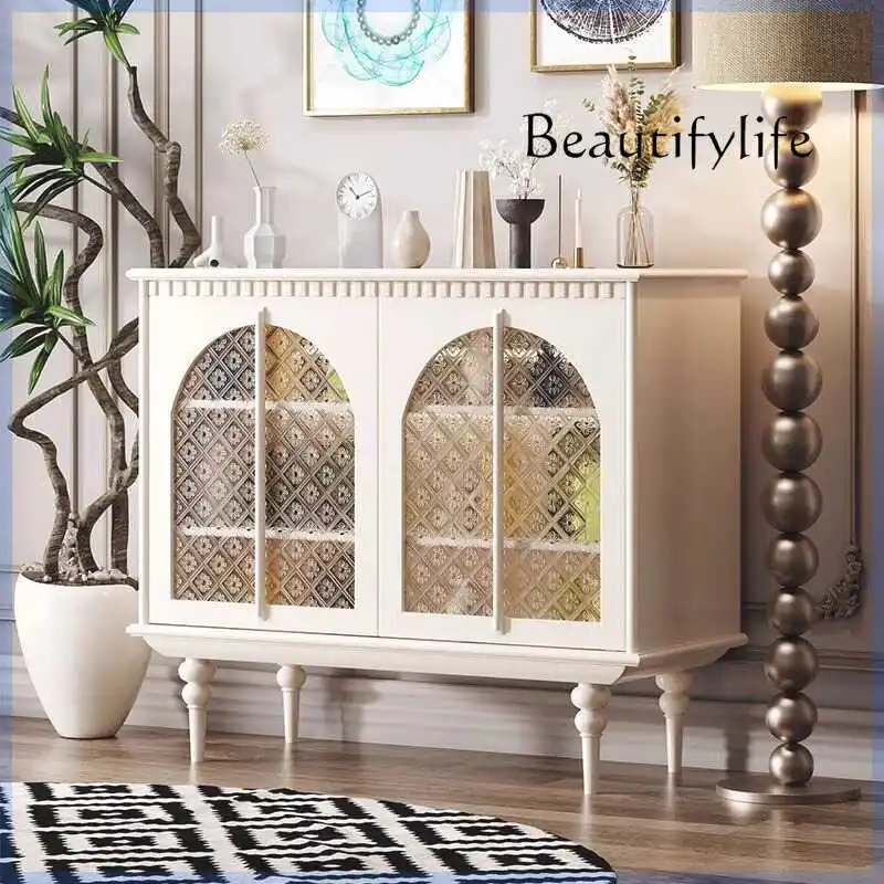 Francês retro madeira maciça armazenamento curio armário porta de vidro sala estar luz luxo estilo creme aparador armário