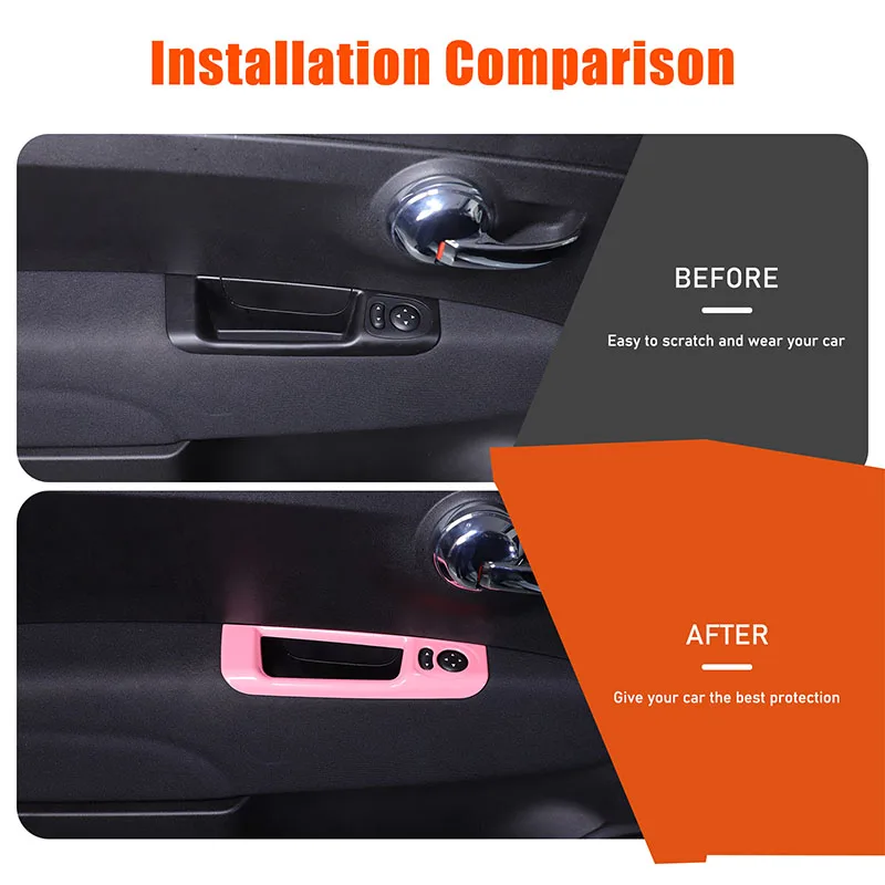 Pink ABS Car Inner Door Armrest Rear View Mirror Adjustment Panel Frame Trim Cover For 2011-2022 Fiat 500 Interior Accessories