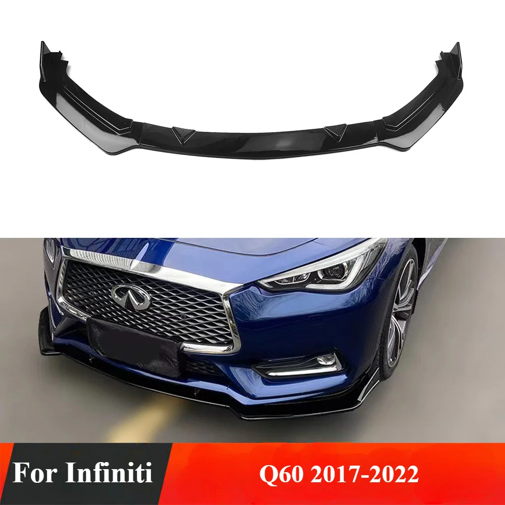 

Glossy Black/Carbon Fiber Look Front Bumper Spoiler Lip Splitter Car Lower Body Kit Guard Plate Blade For Infiniti Q60 2017-2022