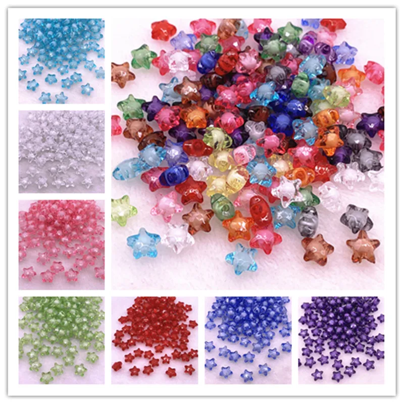 50pcs12mm Transparent Faceted Five-pointed Star Acrylic Loose Spacer Beads for Jewelry Making DIY Bracelet