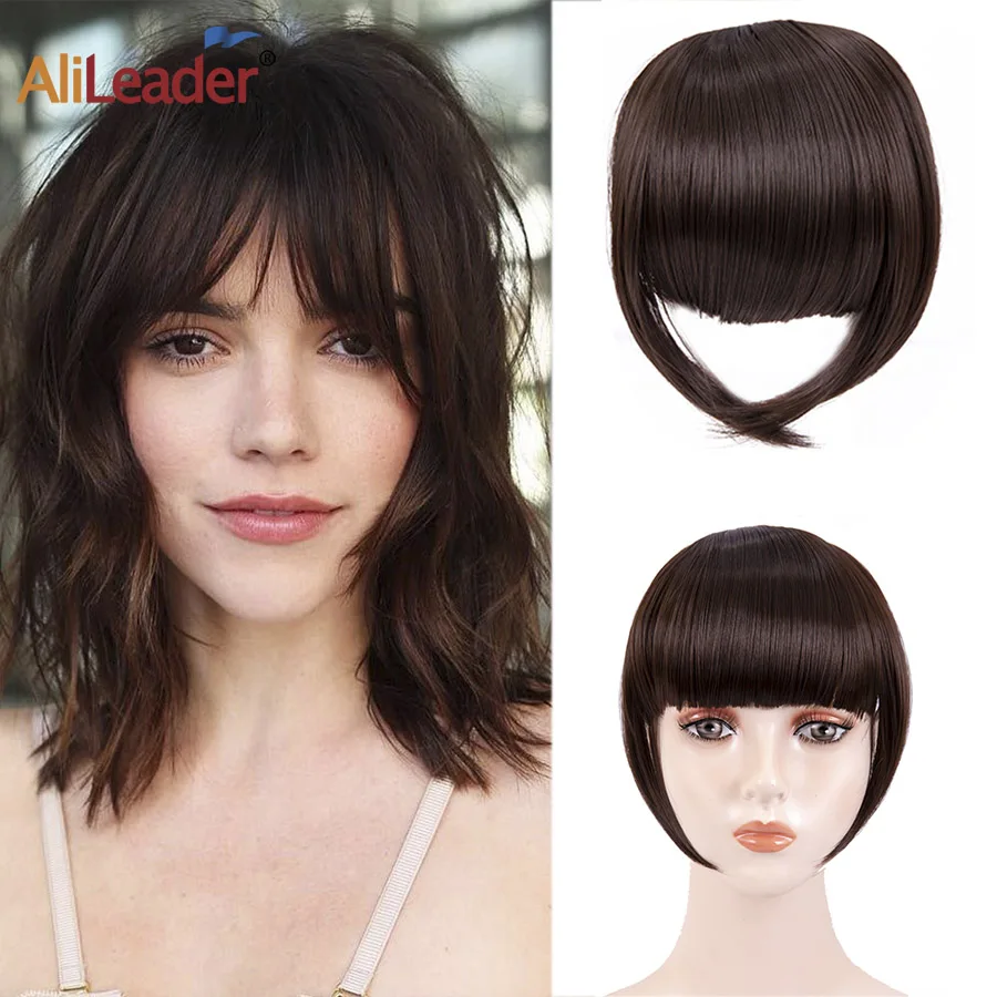 Alileader Synthetic Bangs Blunt Bang Hairpieces Neat Front False Fringe Thin Synthetic Hair Bangs 2Clipss In Hairpiece Fringe