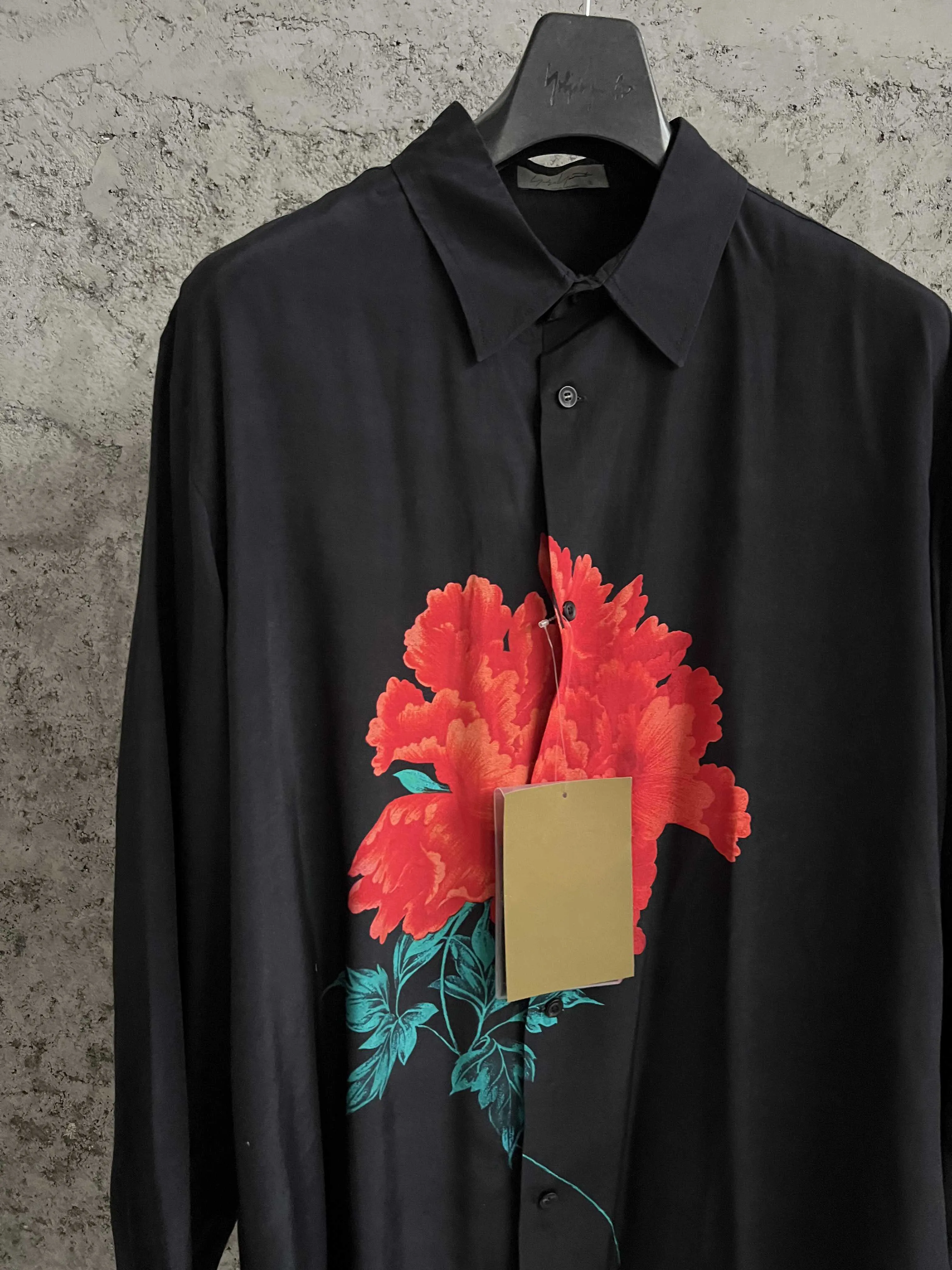 Dahlia-printed silk shirt, mulberry silk light luxury shirt for men