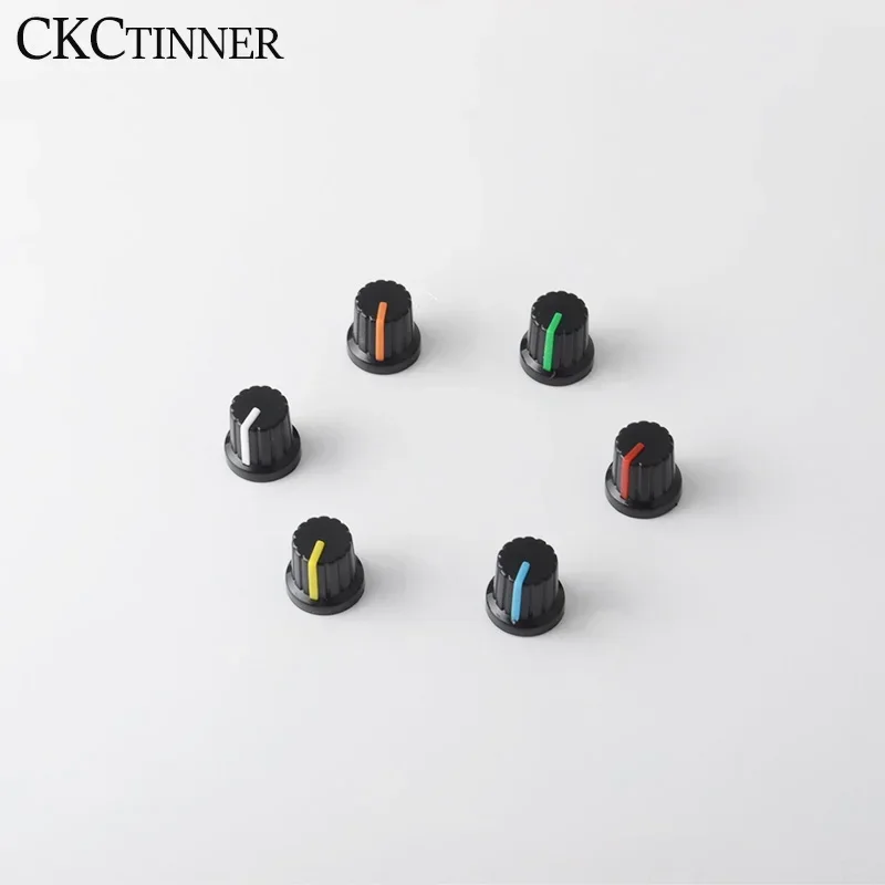 2pcs  6mm Shaft Hole Dia Plastic Threaded Knurled Potentiometer Knob Caps with plastic insert fit 1/4" shaft potentiometers For image 2
