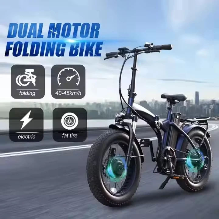 2025 High Power Two Wheel Drive Dual 500w Motor Electric Folding Bike with 20x4.0 inch Fat Tires And Lithium Battery