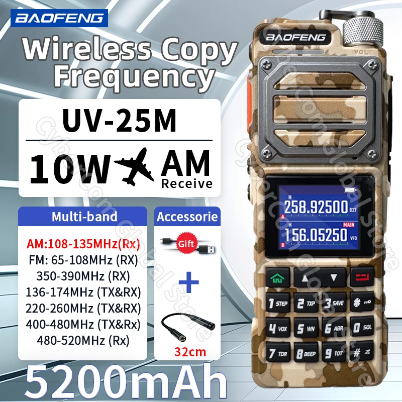 Baofeng UV-25M Walkie Talkie Camo Air Band Беспроводная частота копирования Многодиапазонная NOAA Type-C AM FM Двухсторонняя радиостанция дальнего действия 10 Вт Ham