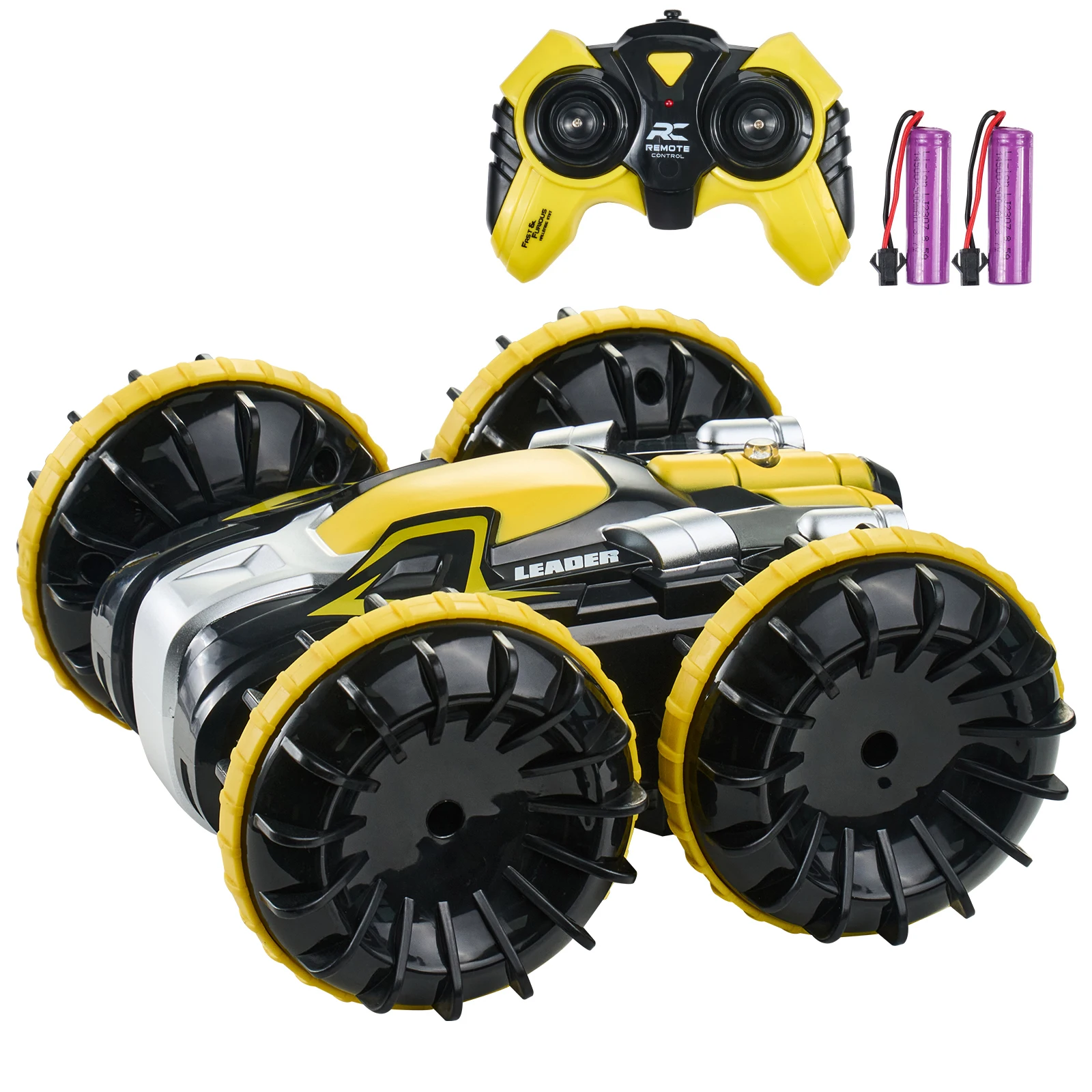 Amphibious Remote Control Car Boat, 2.4GHz 12 km/h, 4WD Waterproof RC Car for Kids, 360 °   Rotating Stunt Car with 2 Batteries, All Terrain Water Beach Pool Toy for 6+ Year Old Boys Girls, Yellow
