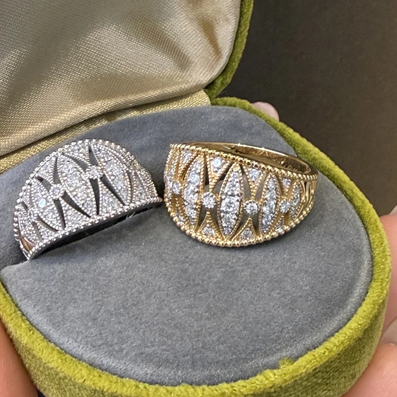 Aazuo Vintage Jewely Real 18K White Gold Yellow Gold  Natrual Diamond Luxury Beauty Ring Gift For Woman Advanced Banquet AU750