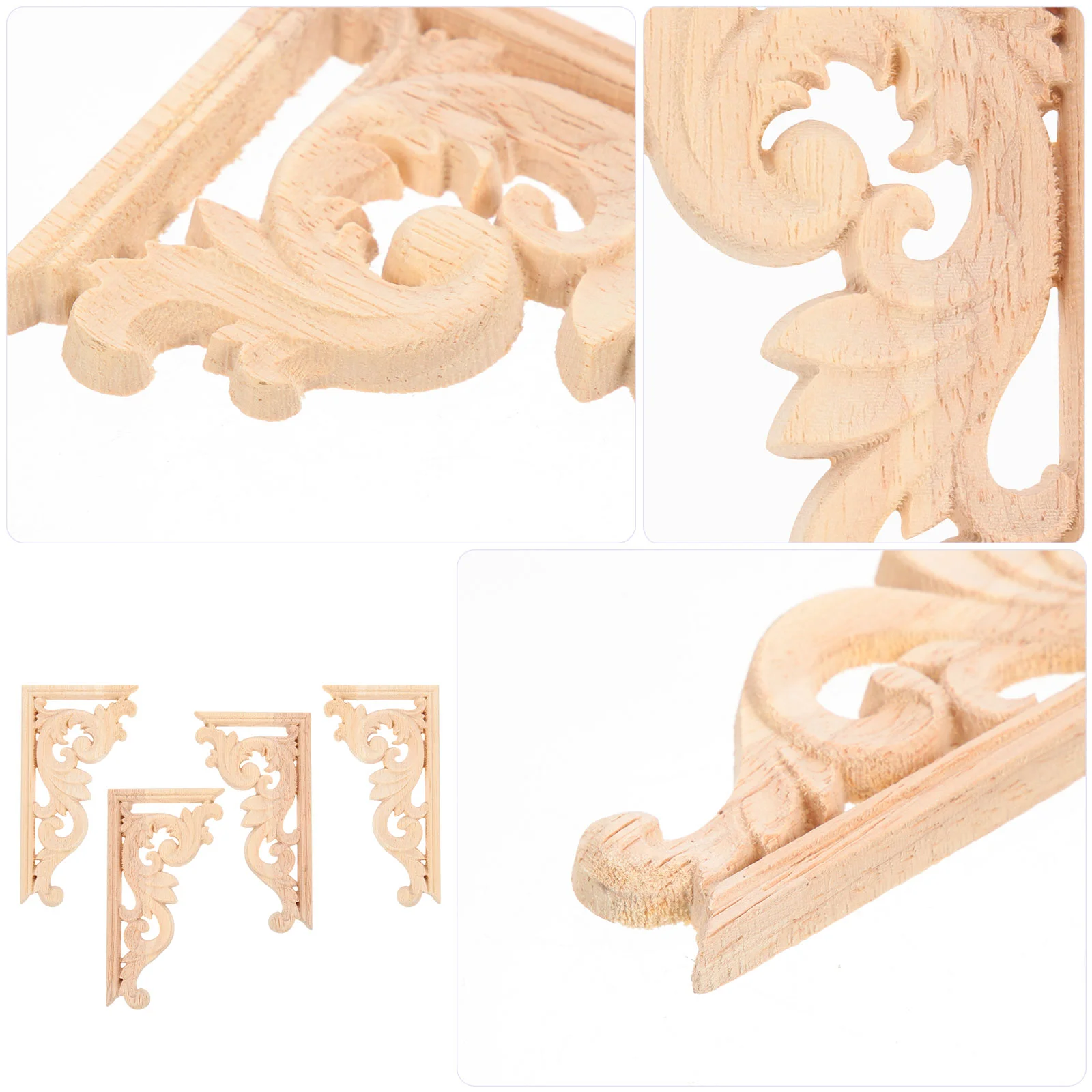 4 PCS Unpainted Frames Wood Applique Vintage Decor Dress Onlay Wooden Carved Home