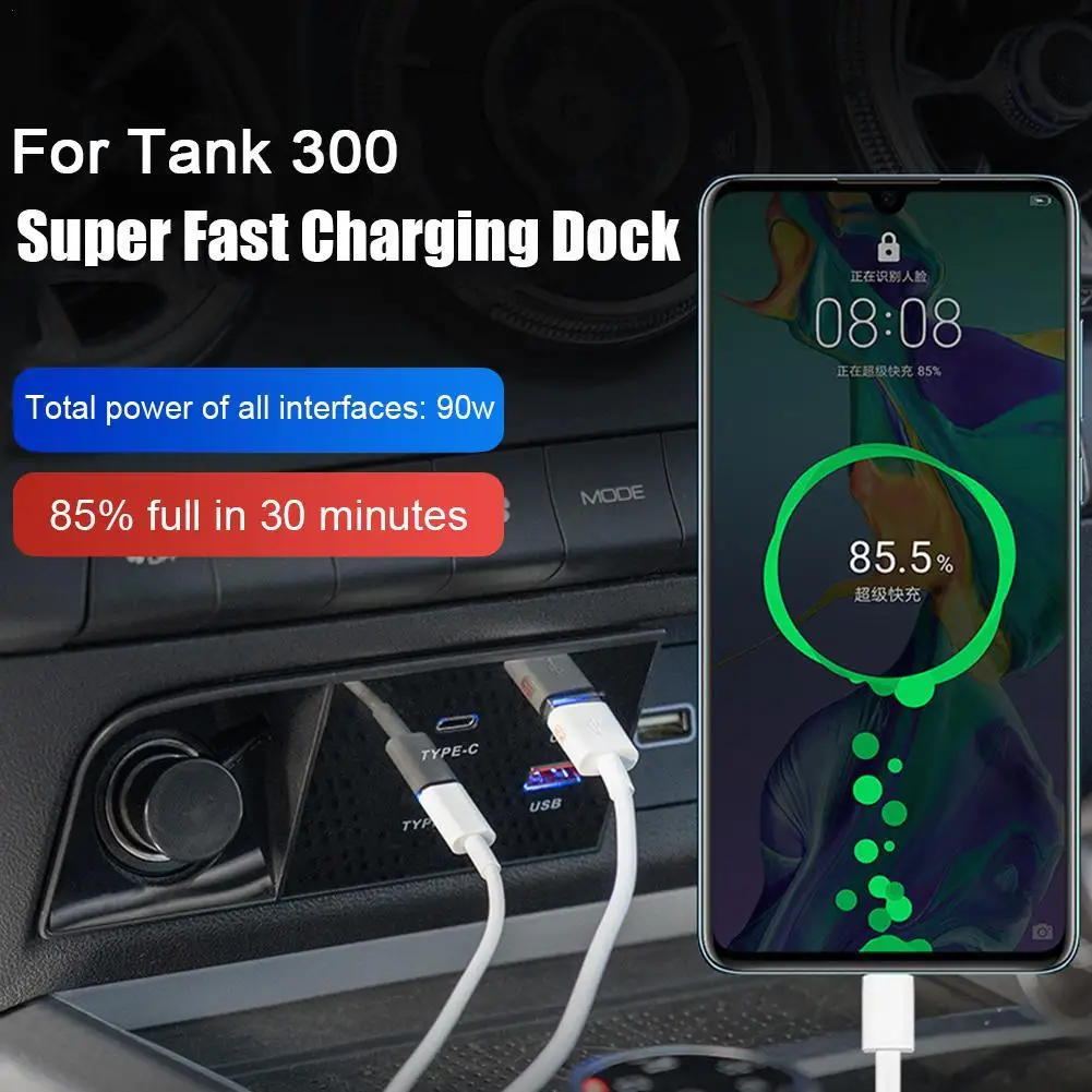 Car Fast Charger For Tank300 90w Usb Shunt Hub Typec Splitter With Cigarette Lighter Adapter Typec Usb Charging Auto Charge