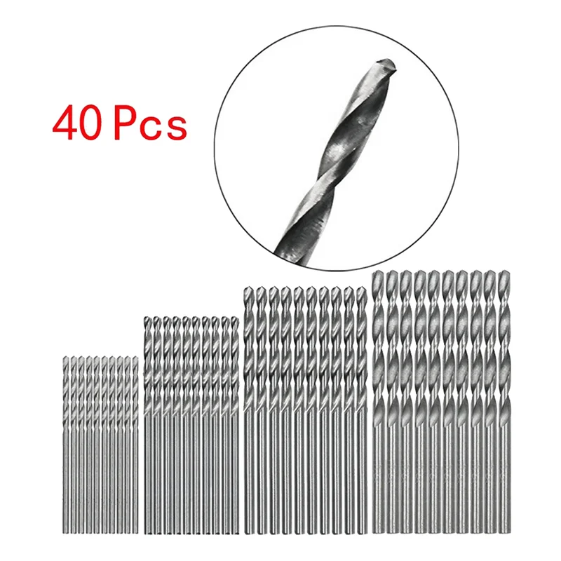 40 Stuks Hogesnelheidsstalen Bouwboor Set Gereedschap Mini Boor Hss Bit 0.5Mm-2.0Mm Rechte Schacht Pcb Boor Bits Set