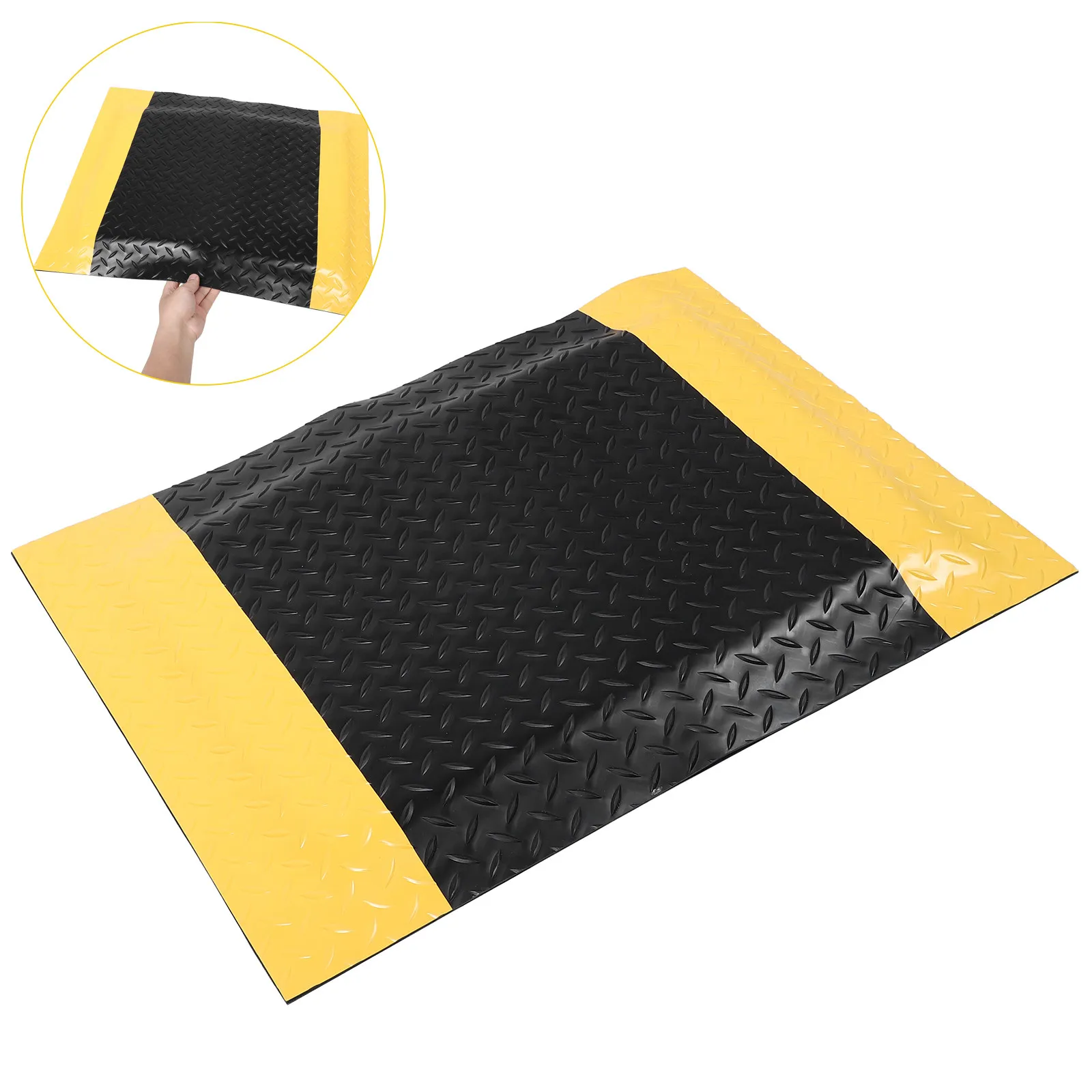 Anti Static Industrial Floor Mat Heavy Duty Non Slip Safety Diamond Plate Yellow Border Ergonomic Standing Mat Workstation