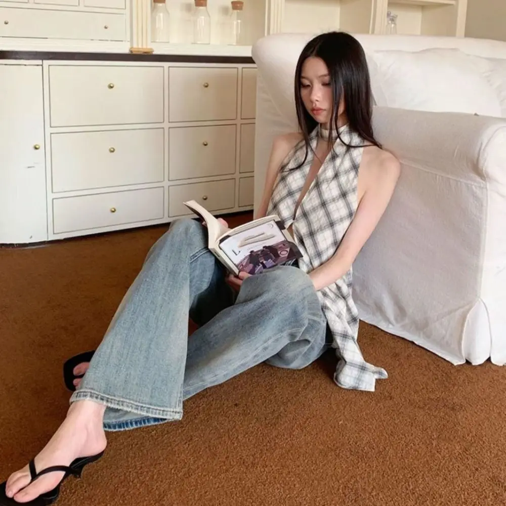 Mode Grid Halfter Ärmellose Leibchen Unregelmäßige Split Schlank Crop Tops Sommer Süße Hosenträger Weste Strand