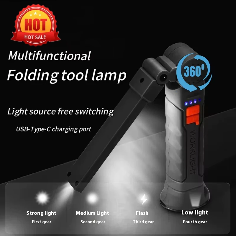 2025 NEW LED Flashlight IP64 Waterproof Rechargeable Camping Work Light Magnet Hook 4 Lighting Modes Suitable For Night Work