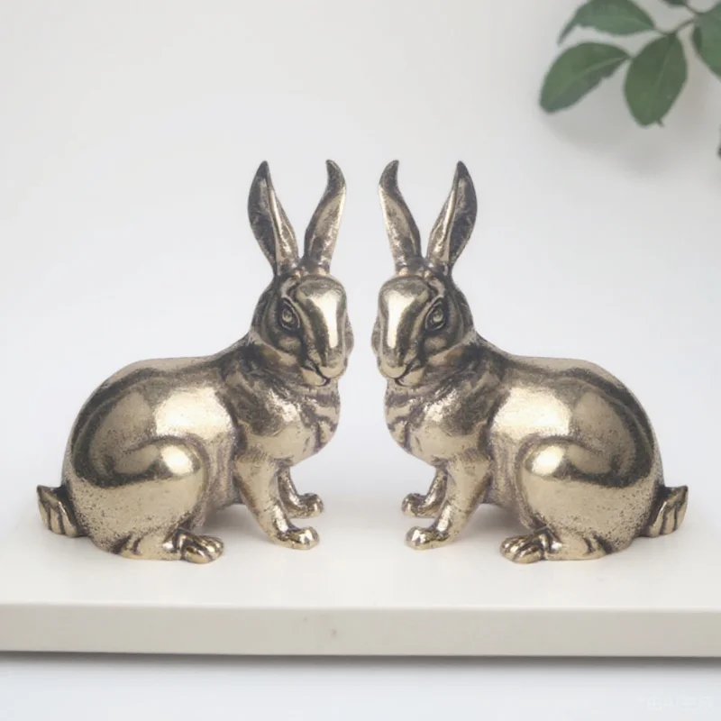 

2Pcs Exquisite Brass Rabbit Ornament Retro Rabbit Shape Decoration for Office Home Car Desk Table Decorative Piece