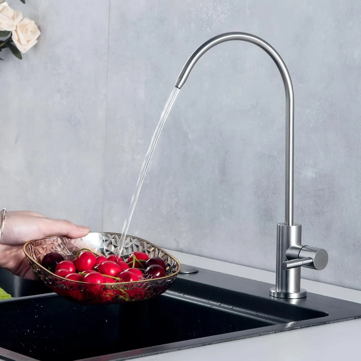 

Кухонный смеситель из нержавеющей стали SUS304 для обратного осмоса, матовый никель, с поворотом на 360° ° Поворотный излив