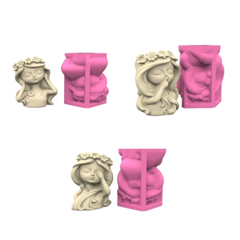 Silicone Mold For Cute Girl Planter Crafting With Cement Gypsum Resin Casting Tools