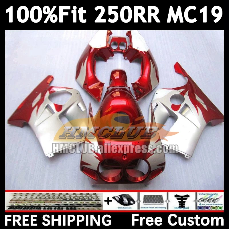 Injection red silver Body For HONDA CBR 250RR 250R 250 RR CC 88 89 96No.1 CBR250 RR MC19 MC 19 CBR250RR 1988 1989 OEM Fairing