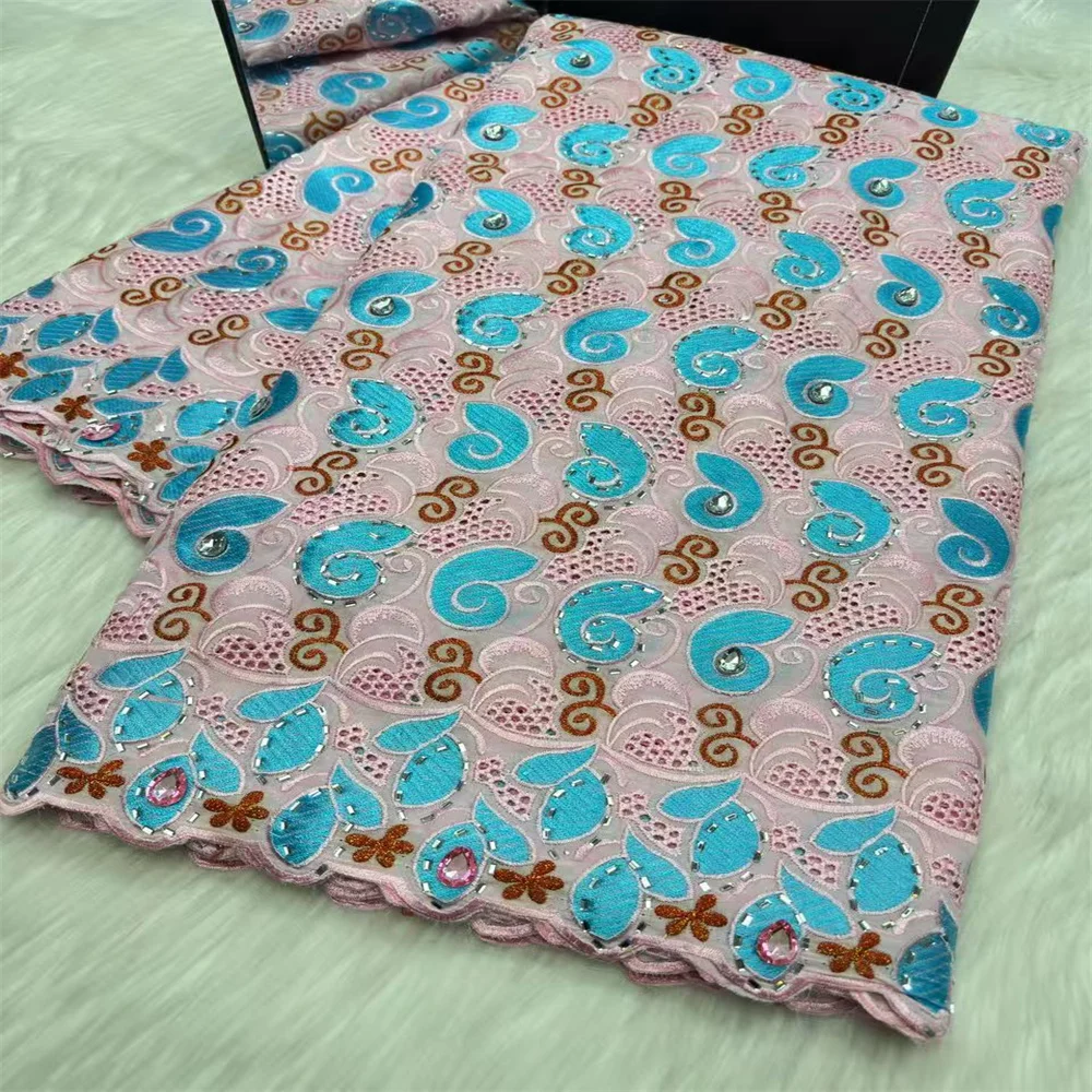 

100% хлопковая высококачественная африканская швейцарская кружевная ткань вуаль 2026 года, нигерийский хлопок с высококачественными стразами для свадебных платьев, 5 ярдов