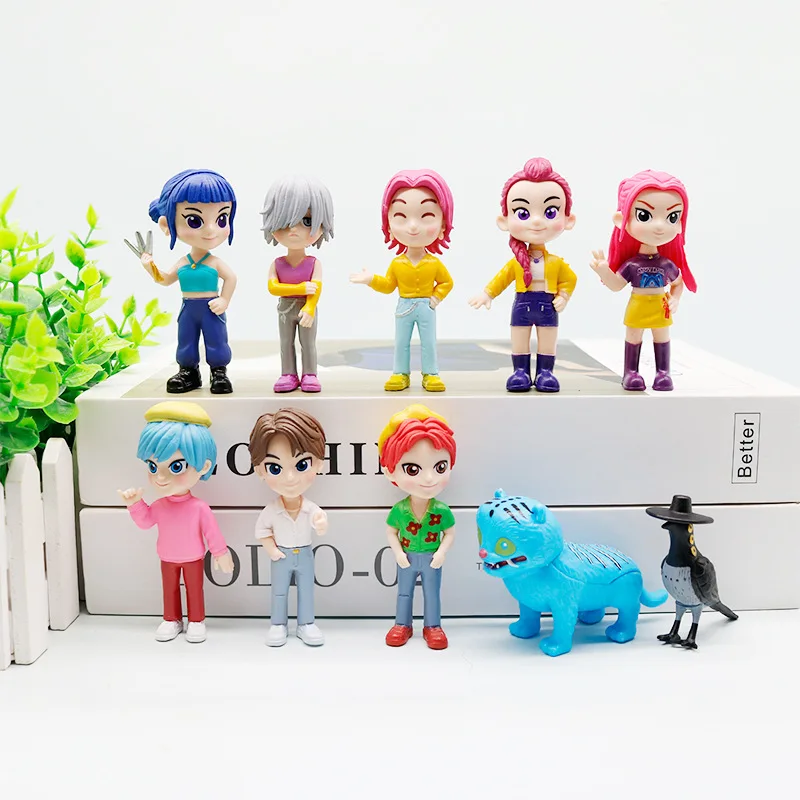 Figuras modelo k-pop versión Q, traje de cazadores de demonios de Anime, adornos de decoración de escritorio, regalos de juguete para fanáticos de la película, 10 Uds.