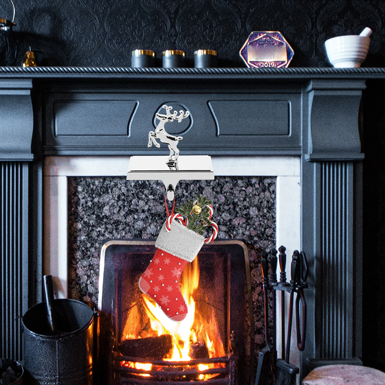 

Hanger Christmas Deer Hook Office Xmas Mantel Iron Stocking Holders for Mantle Letters