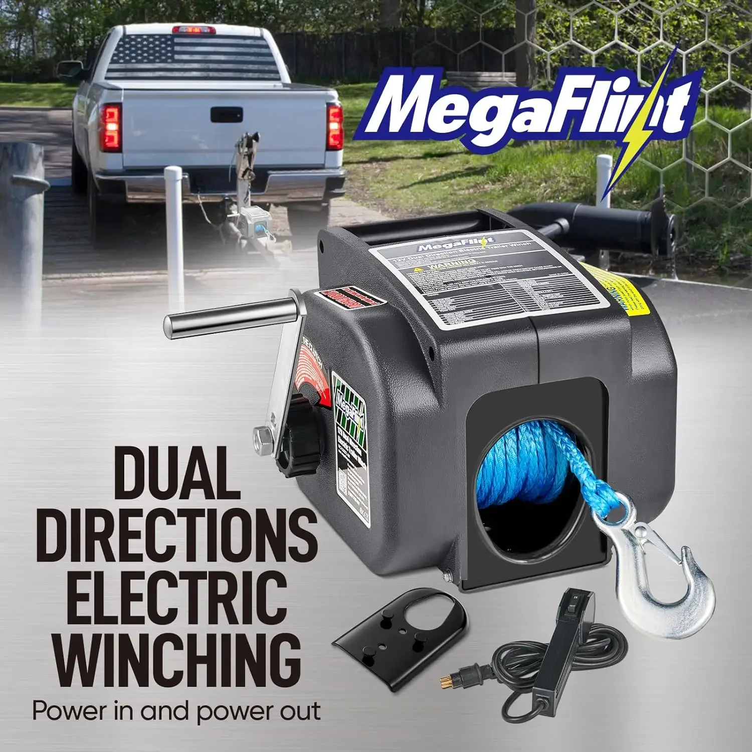 

[High-Quality, Hot Deal!]Trailer Winch,Reversible Electric Winch, for Boats up to 6000 lbs.12V DC,Power-in, Power-Out, and Freew