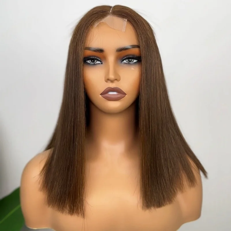 

Synthetic Short BOB Lace Wig Brown Women's Natural Wigs Premium Synthetic Straight Wig Pre plucked Hairline