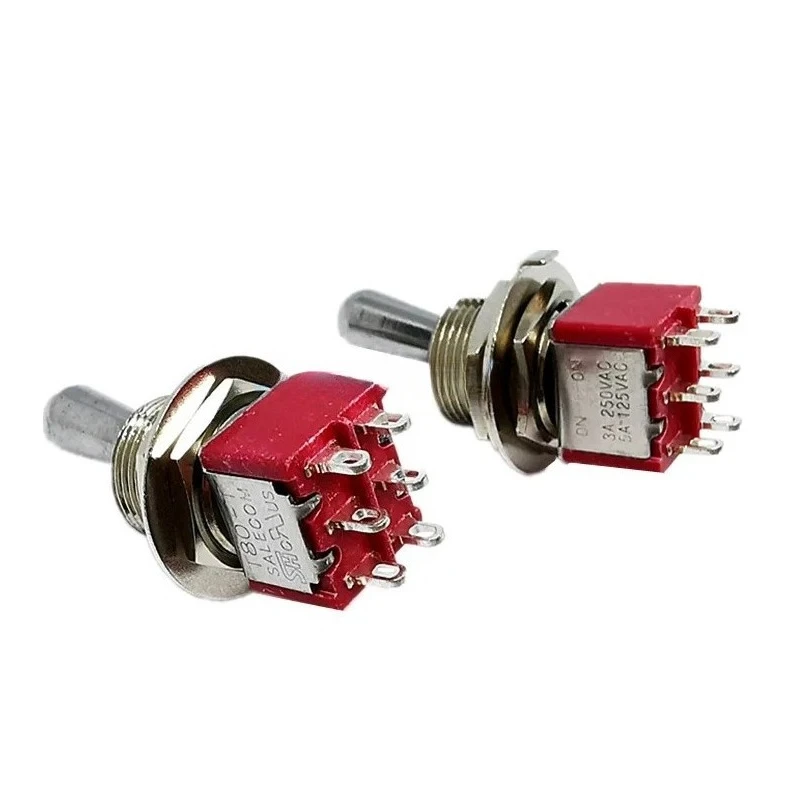 

5pcs T80-T 12mm ON-ON DPDT 6Pin 2Position Maintained Mini Toggle Switch Short Handle 3A 250VAC/5A 125VAC
